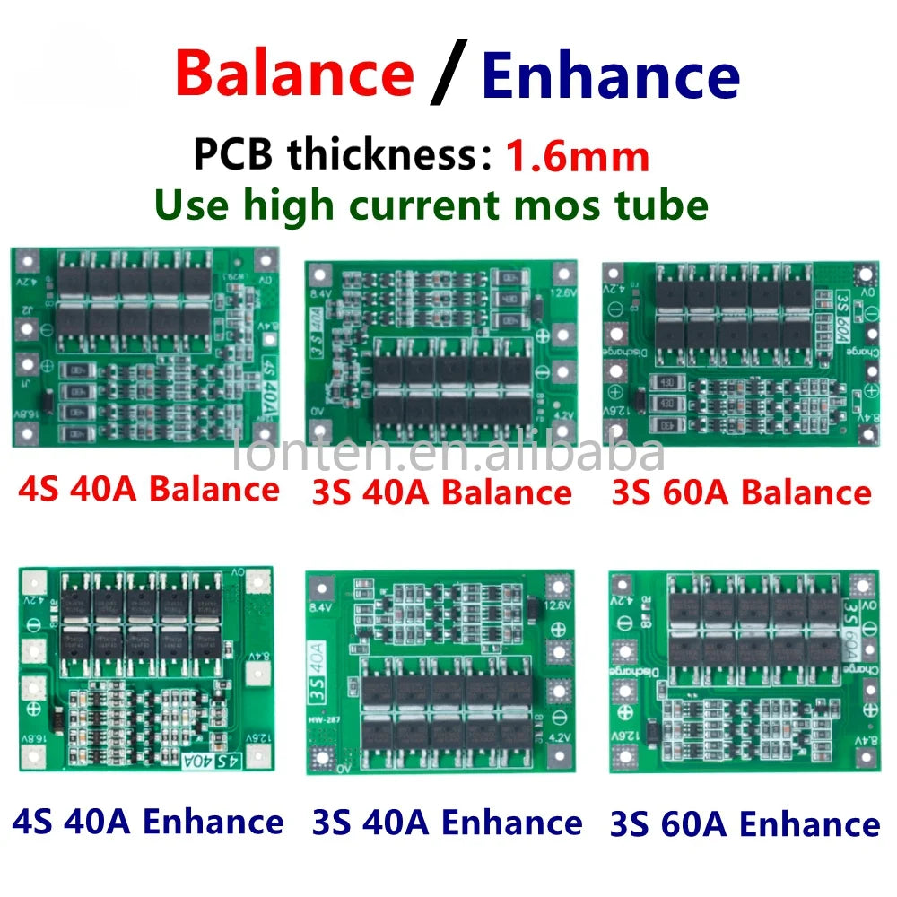 Custom 3S 4S 40A 60A Li-ion Lithium Battery Charger Protection Board 18650 BMS For Drill Motor 11.1V 12.6V/14.8V 16.8V Enhance/Balance Manufacturer
