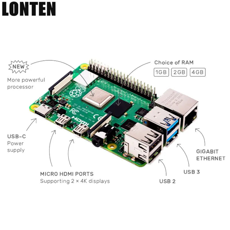 Custom Lonten Raspberry Pi Model B kit 2 4G / 4 4G RAM Core CPU + Case + Heatsink + fan + Micro + Power Cable for Raspberry pi Manufacturer