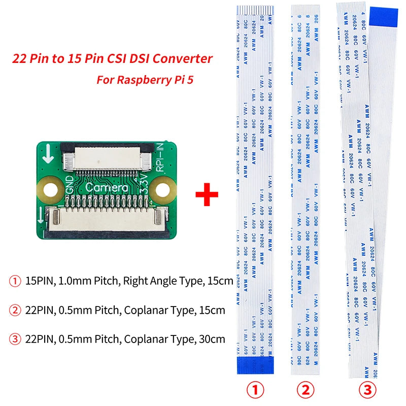DSI Display Camera Interface Cable 15Pin to 22Pin DSI Adapter Module for Raspberry Pi 5