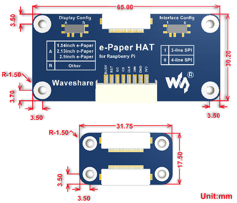 800*480 7.5inch E-Ink display HAT for Raspberry Pi 2B/3B/Zero/Zero W Two SPI interface,No Backlight Custom PCB circuit led pcba