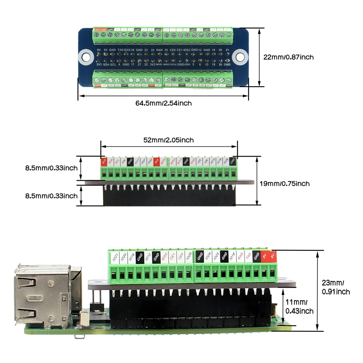 G469 mini terminal expansion board for Raspberry Pi 5/4B/3B+/3B/Zero/Zero W