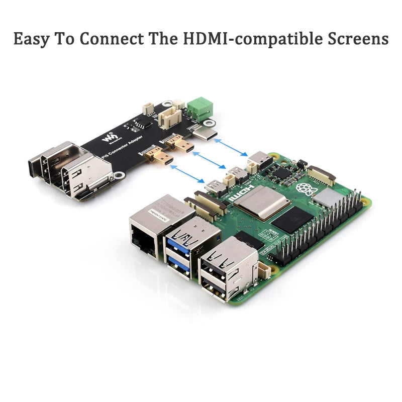 Micro -Compatible Adapter Board with Dual Power Supply Support and Dual 4K Outputs for Raspberry Pi 5/4B