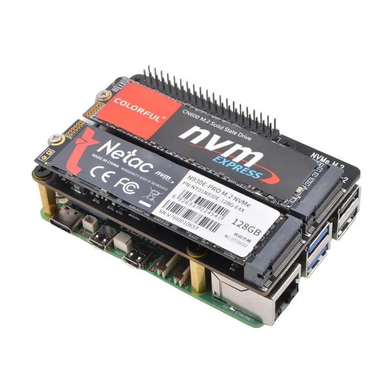 Raspberry Pi 5 PCIe To M.2 NVMe Dual SSD Adapter Board HAT Pi5 Double 2280 X1004 (NOT Support BOOT From NVME SSD