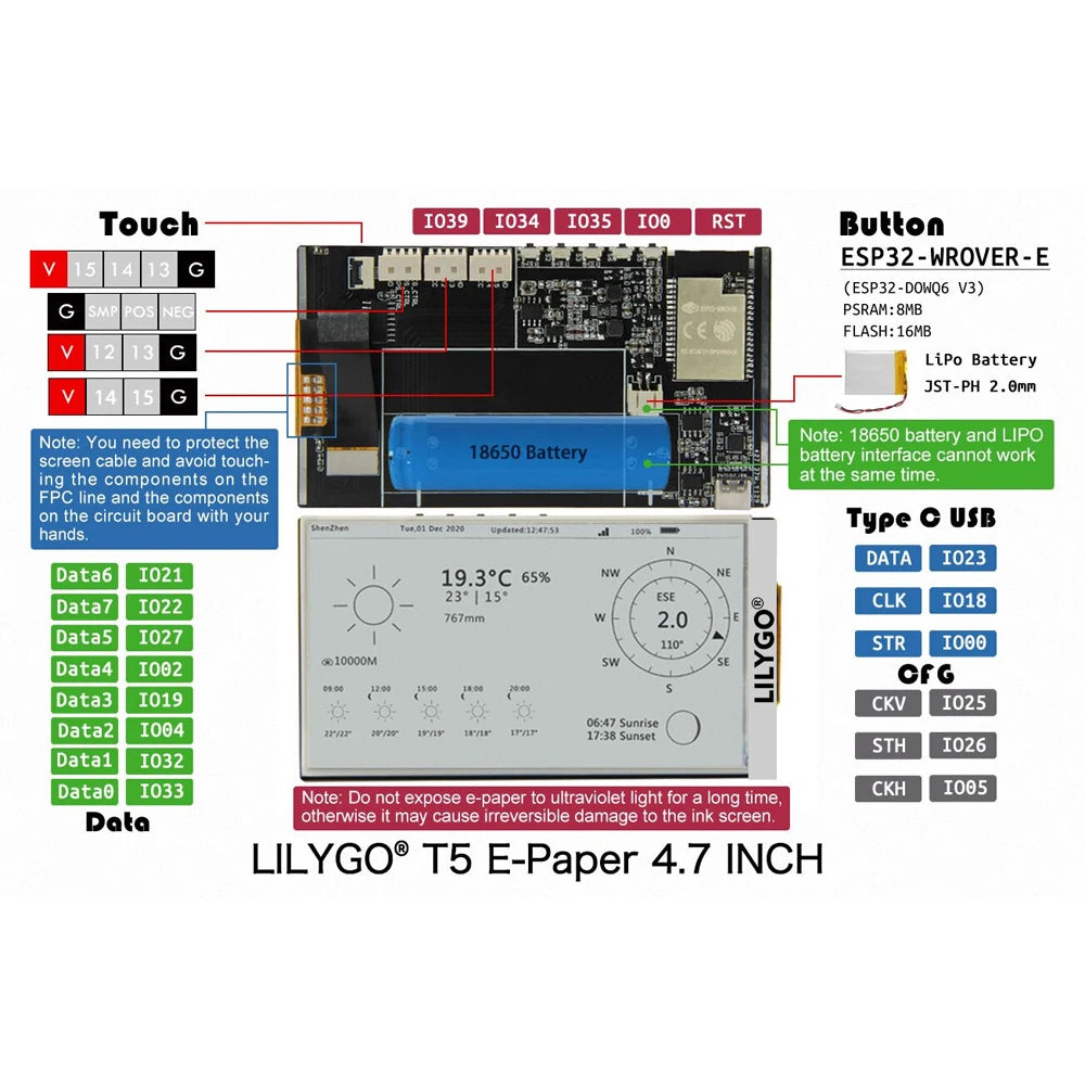 Custom TTGO T5-4.7 Inch E-paper ESP32 V3 Version 16MB FLASH 8MB PSRAM WIFI/BT Module Development Board for Arduin0 Manufacturer