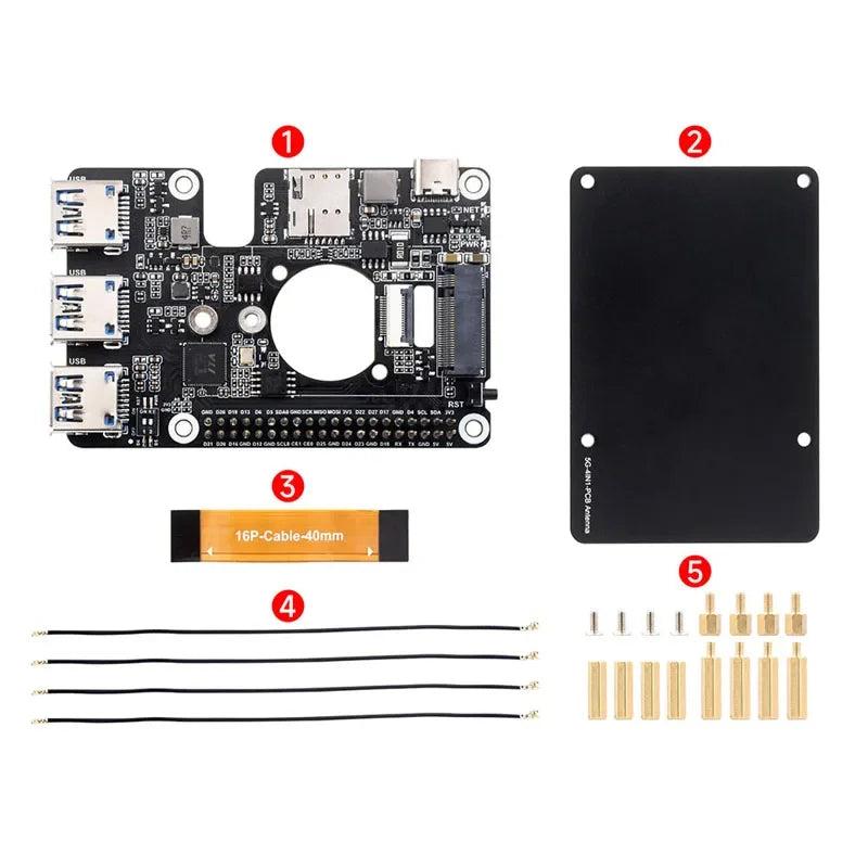 Custom Raspberry Pi 5 PCIe to M.2 4G/5G USB 3.2 Hub Extension Board for SIMCom Quectel 4G/5G Modules