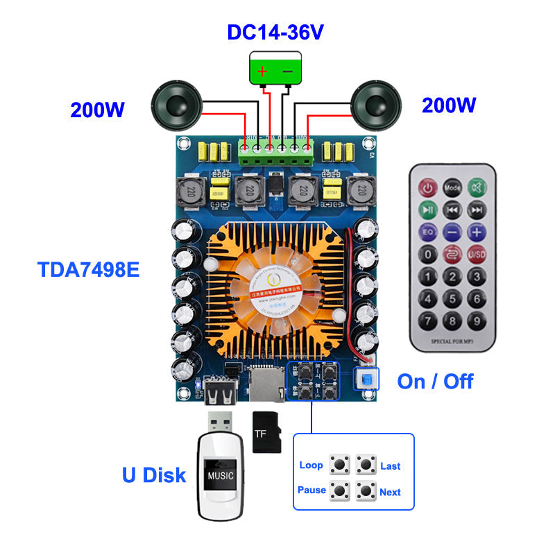 2*200W TDA7498E Digital Amplifier Board Power Class D HiFi Audio Stereo Subwoofer Home Theater Speaker Amplifiers pcb assembly Customize