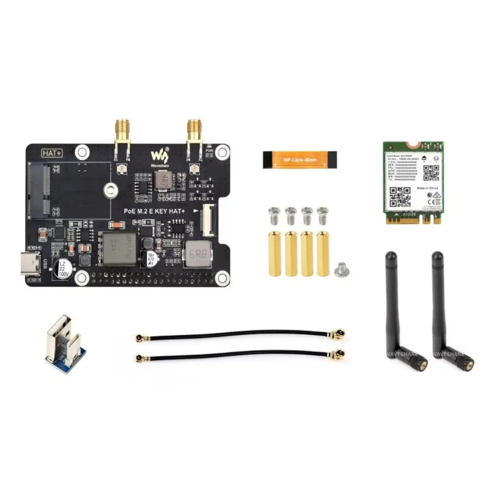 PCIe To M.2 E KEY Adapter With PoE Function for Raspberry Pi 5,Compatible With NGFF (M.2 E Key) Wireless NIC,Raspberry Pi 5 PCle