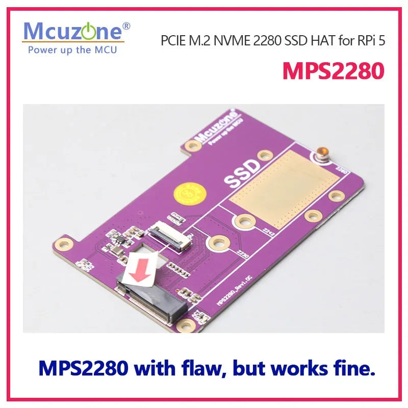 MPS2280 /MPS2242 with Flaw, but Works Fine.Raspberry Pi 5 PCIE to M.2 NVME SSD HAT Custom