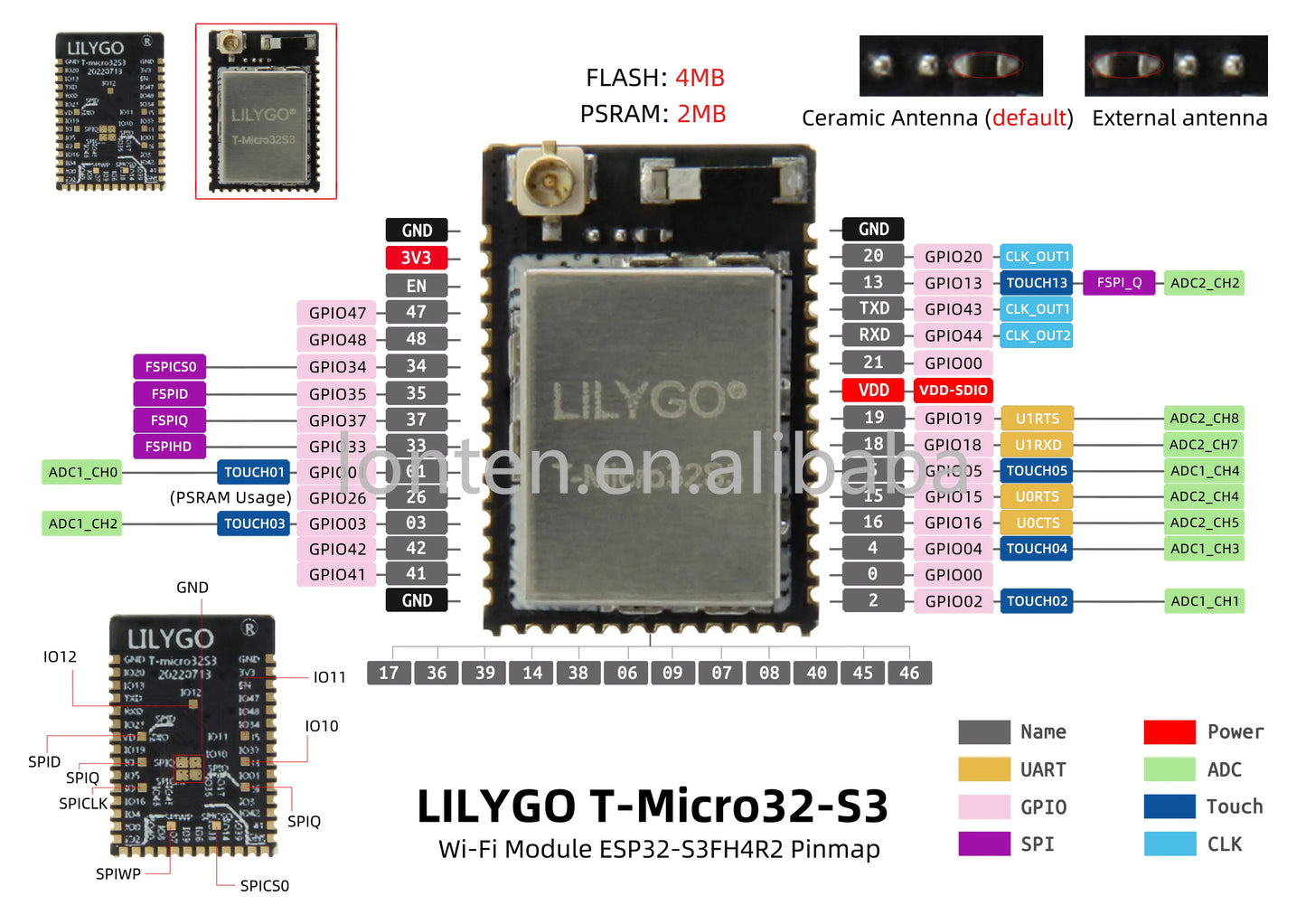 Custom T-Micro32-S3 ESP32-S3 Development Board ESP32-S3FH4R2 ESP32 Module WiFi BT 5.0 4MB Flash 2MB PSRAM Manufacturer