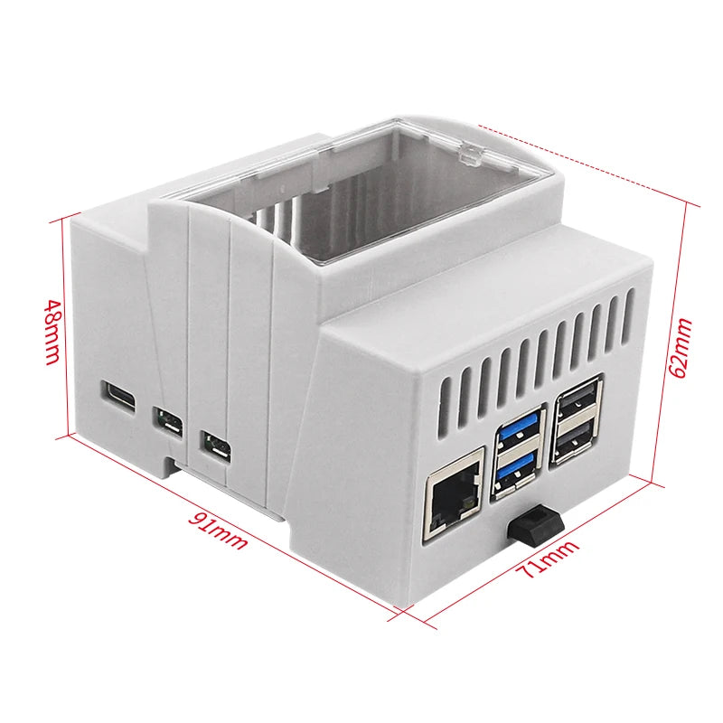 Raspberry Pi 5 ABS Case DIN Rail Large Inner Space Clear Windows Protection Box Optional Heatsinks Active Cooler