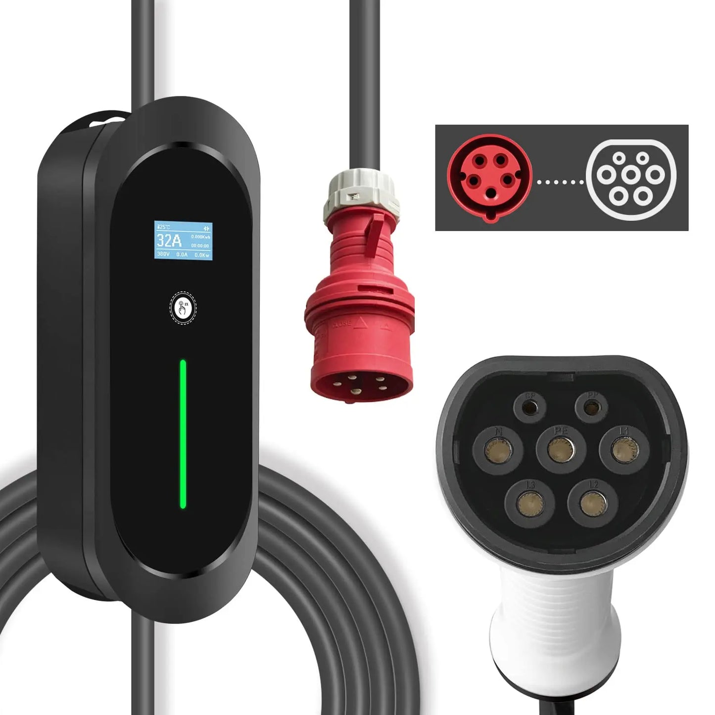 Custom 22KW 32A 3 Phase EV Charging Stations Level 2 Electric Car Charger IEC 62196 Type 2 5M Cable Manufacturer