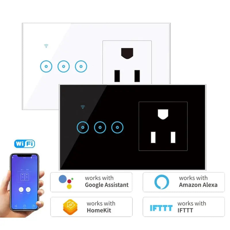 Custom WiFi Smart US Standard Socket Plug with 1/2/3 Gang LED Light Touch Switch APP Control Work Electronic Component Manufacturer