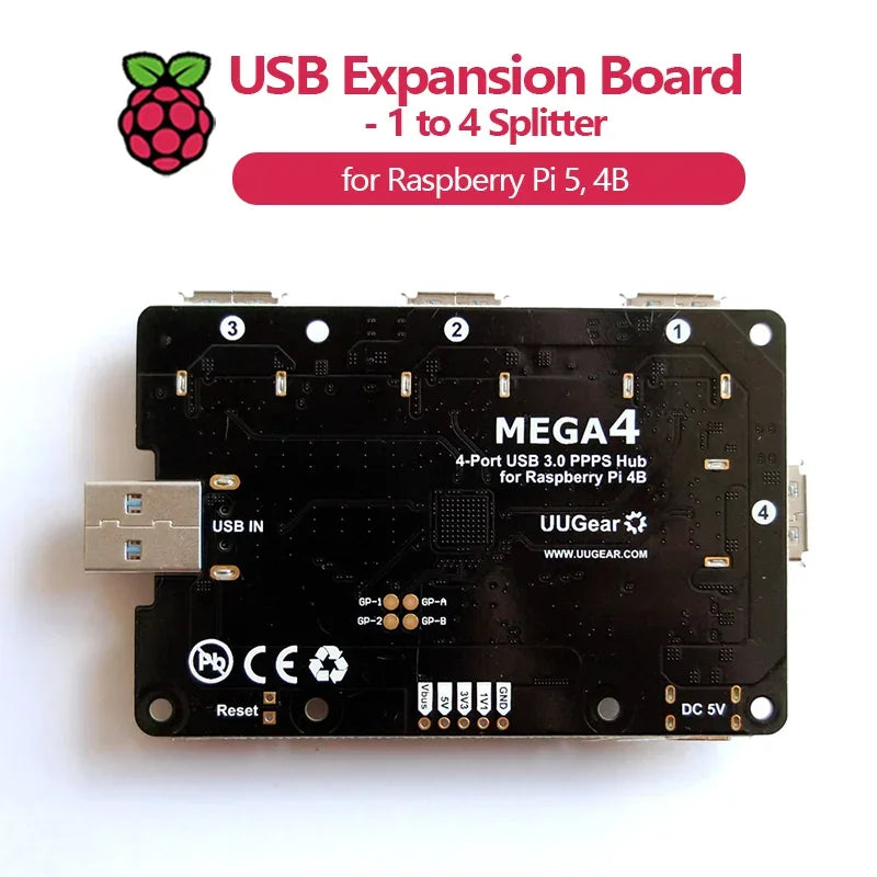 MEGA4: 4-PORT USB 3.1 PPPS HUB FOR RASPBERRY PI 5, 4B Custom