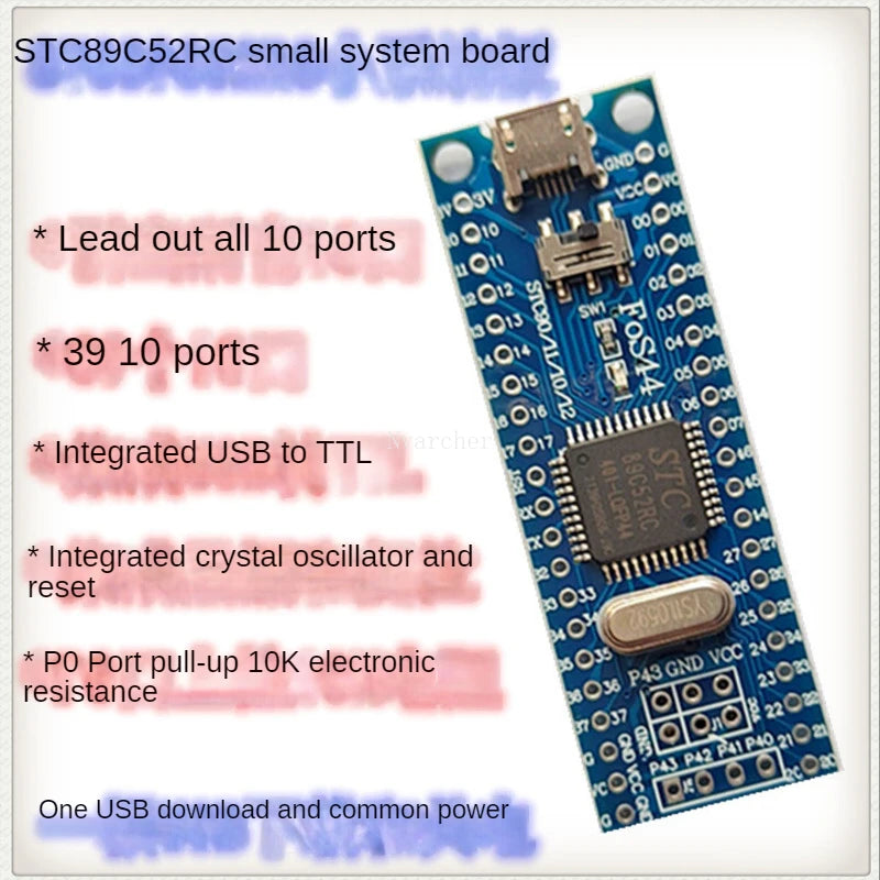 Custom 51 MCU minimum system board integrated USB download STC90C52RC/89C52RC instead of C51 S52 Manufacturer