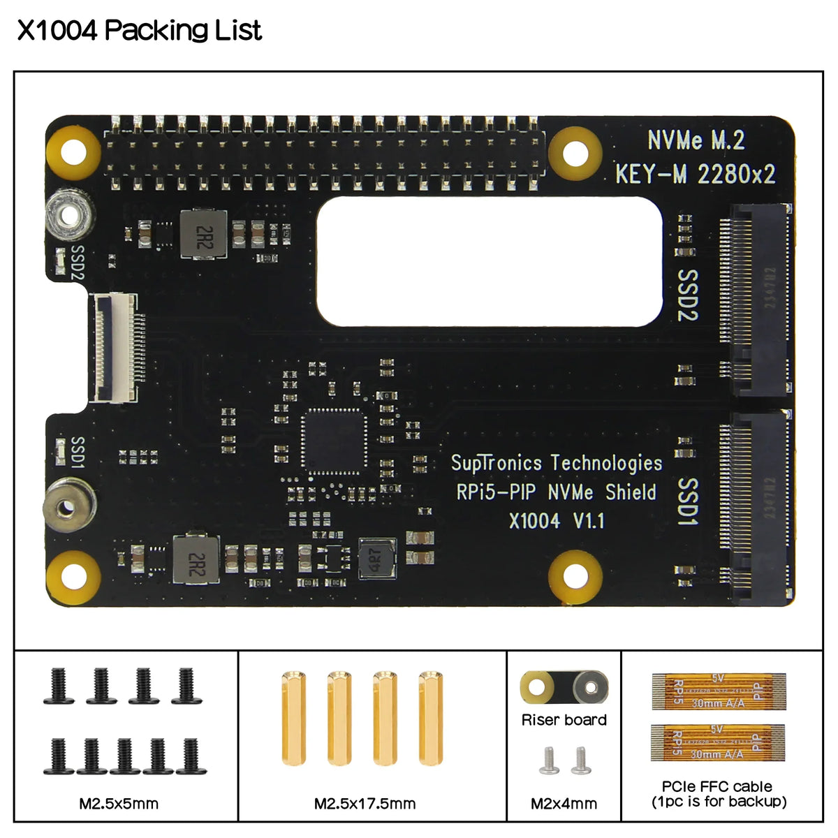 X1004 Dual 2280 NVMe SSD Shield for Raspberry Pi 5