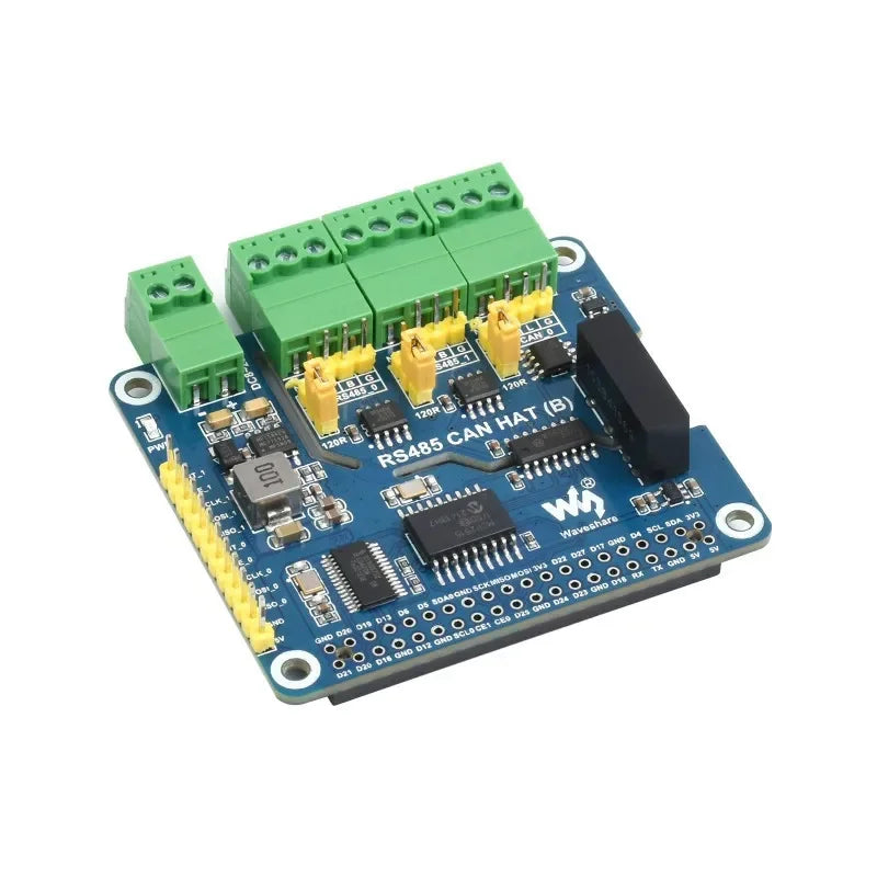 Raspberry Pi 5/4B Isolated Dual RS485 + CAN Expansion Module - SPI Communication with Anti-Interference Protection