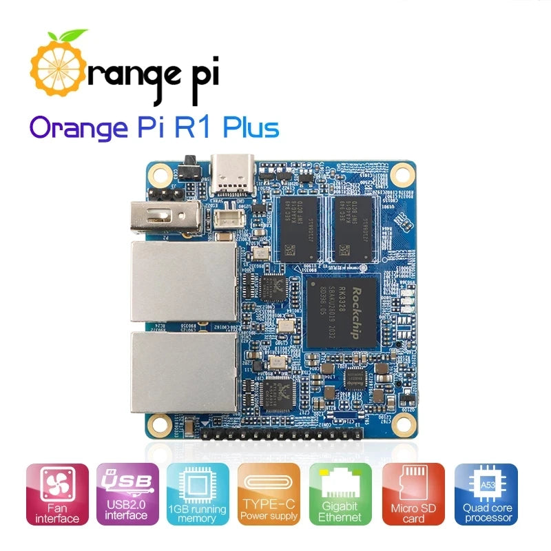 Custom  Orange Pi R1 Plus,Portable Travel Router SBC OpenWRT with Dual GbE,1GB Rockchip RK3328,Support Android 9/Ubuntu/Debian OS Manufacturer