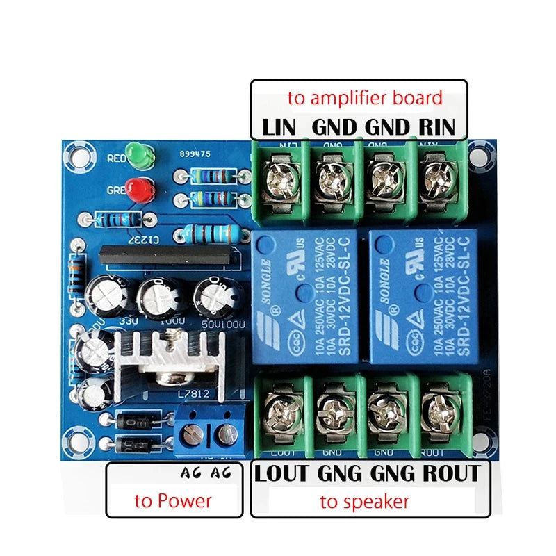 Custom AC 12-18V 2ch 2 way Power amplifier audio speaker protection board high power protector Double Relay with Boot Delay 10A Manufacturer