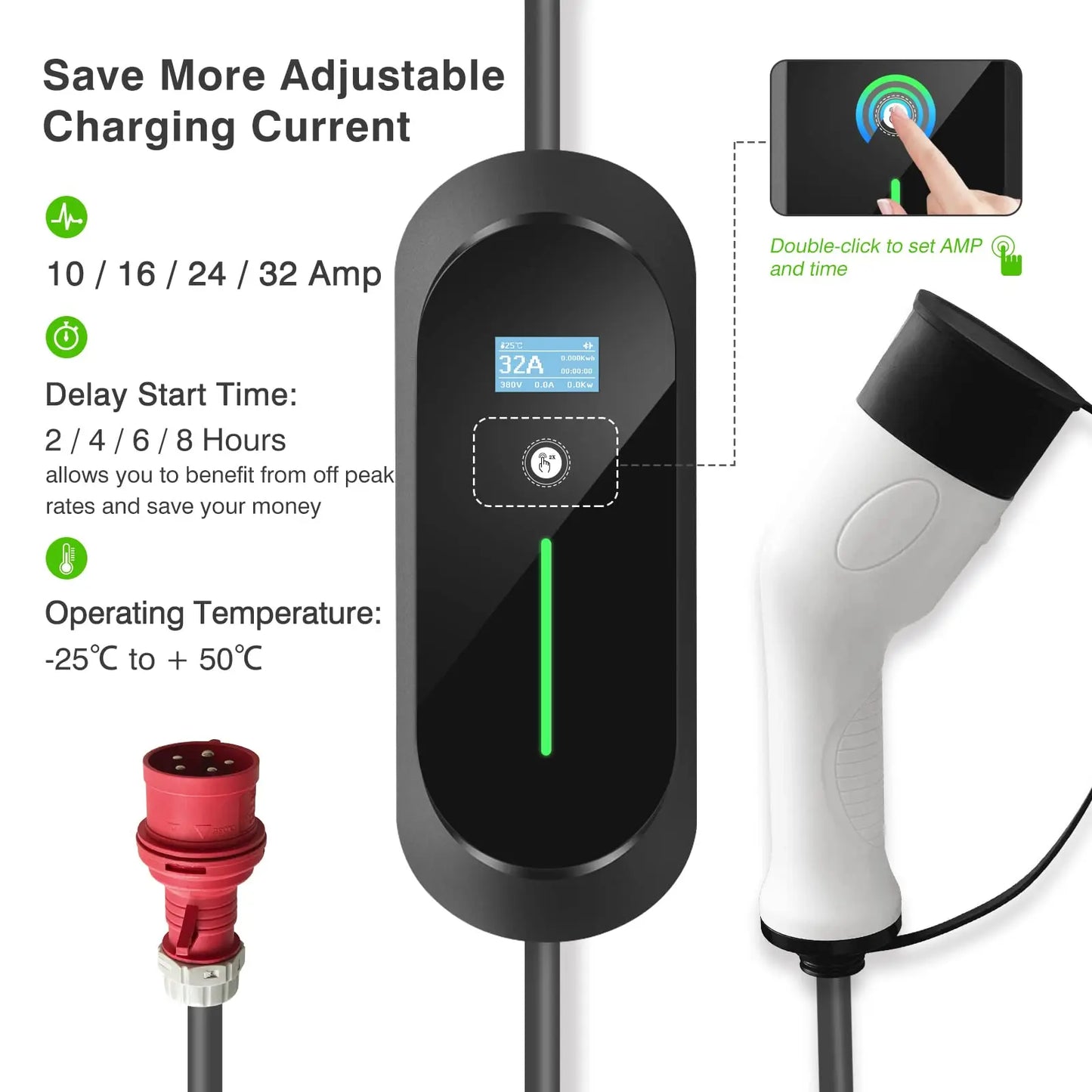 Custom 22KW 32A 3 Phase EV Charging Stations Level 2 Electric Car Charger IEC 62196 Type 2 5M Cable Manufacturer