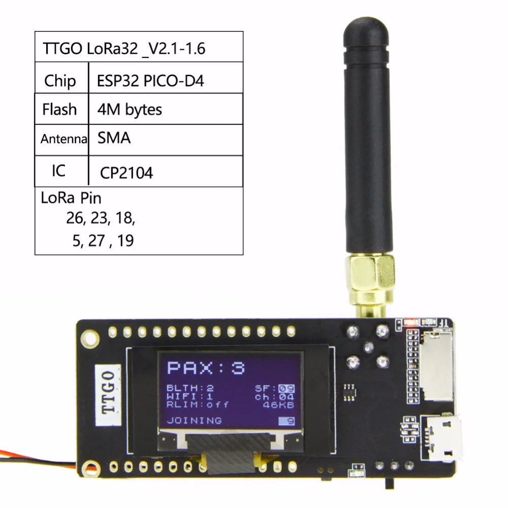 Custom TTGO ESP32-Paxcounter LoRa32 V2.1 1.6 Version 433/868/915MHZ LoRa ESP-32 OLED 0.96 Inch SD Card  WIFI Module Custom PCB Manufacturer