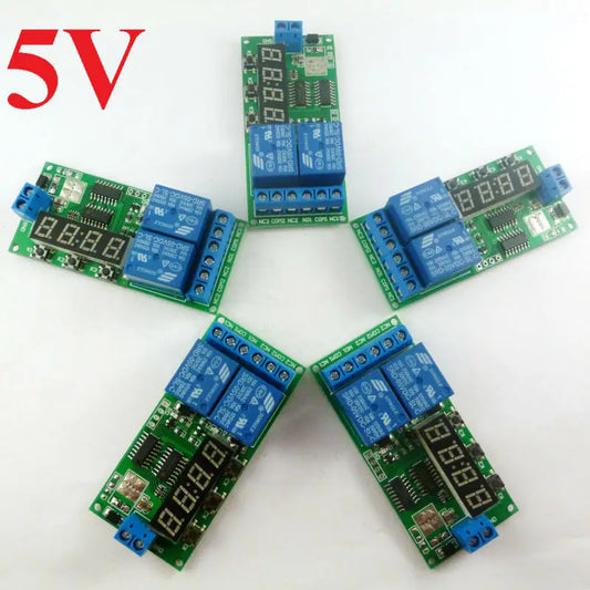 Custom OEM KC22B02_5V*5 5pcs DC 5V Digital Dual Programmable Relay Control Cycle Delay Timer Timing Switch LED Manufacturer