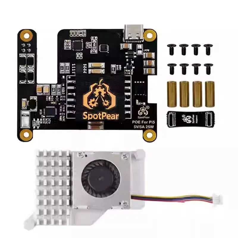 Raspberry Pi 5 PoE to USB-C PD Expansion Board - IEEE 802.3af/at Power over Ethernet Adapter