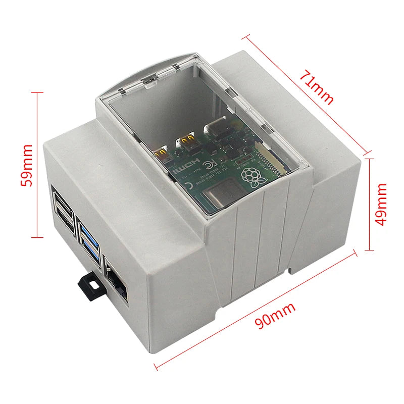 Raspberry Pi 5/4/3 ABS Case with DIN Rail Mount Modular Design Large Inner Space Optional Aluminum Heatsink Cooling Fan
