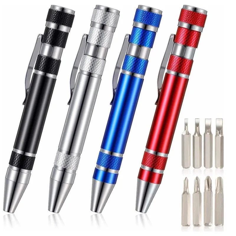 Custom Hot Portable 8 in 1 Aluminum Pen Style Screw Driver Multi-Tool Precision Mobile phone Repair Tool Kit Screwdriver Set Bits