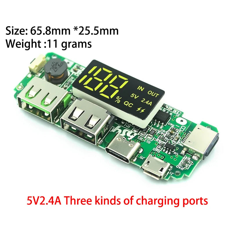 Custom LED Dual USB 5V 2.4A Micro/Type-C USB Mobile Power Bank 18650 Charging Module Lithium Battery Charger Board Circuit Protection