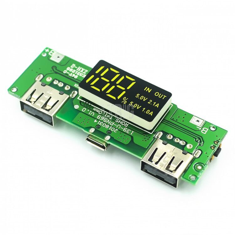 Custom 1PCS18650 lithium battery digital display charging module 5v2.4a 2A dual USB output band display booster module