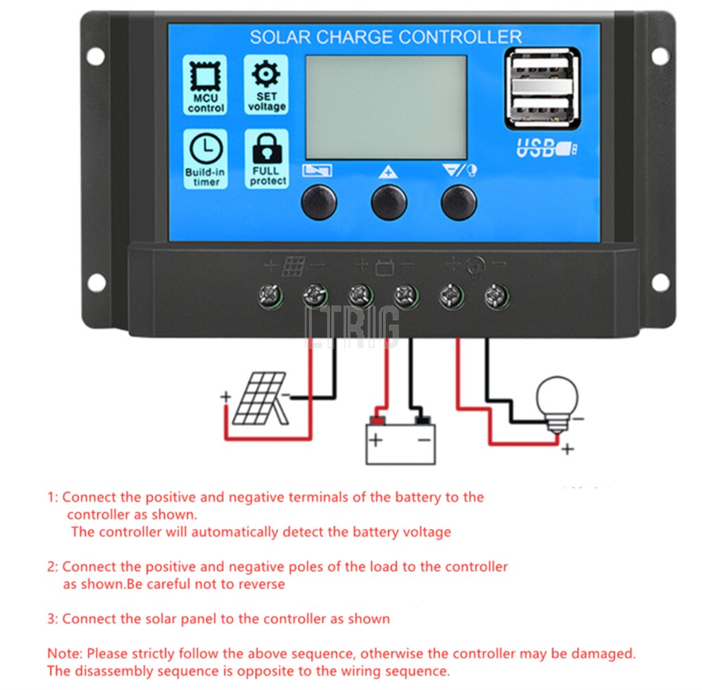 custom 1Pcs 10A /20A/30A  12V 24V Auto Solar Charge Controller PWM Controllers LCD Dual USB 5V