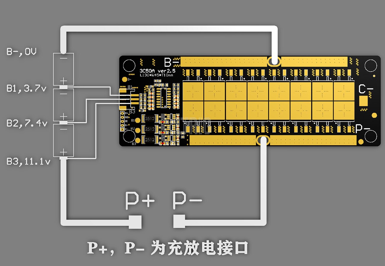 custom 1Pcs 3 series ternary lithium battery 50A protection board with balance head inverter battery pack