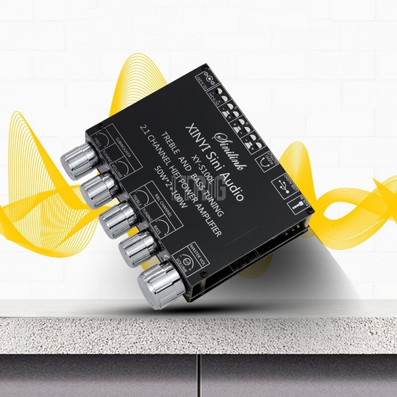 custom 1Pcs Bluetooth 5.0 2.1 Channel Power Audio Stereo Subwoofer Amplifier Board 50WX2+100W Speaker AMP XY-S100L