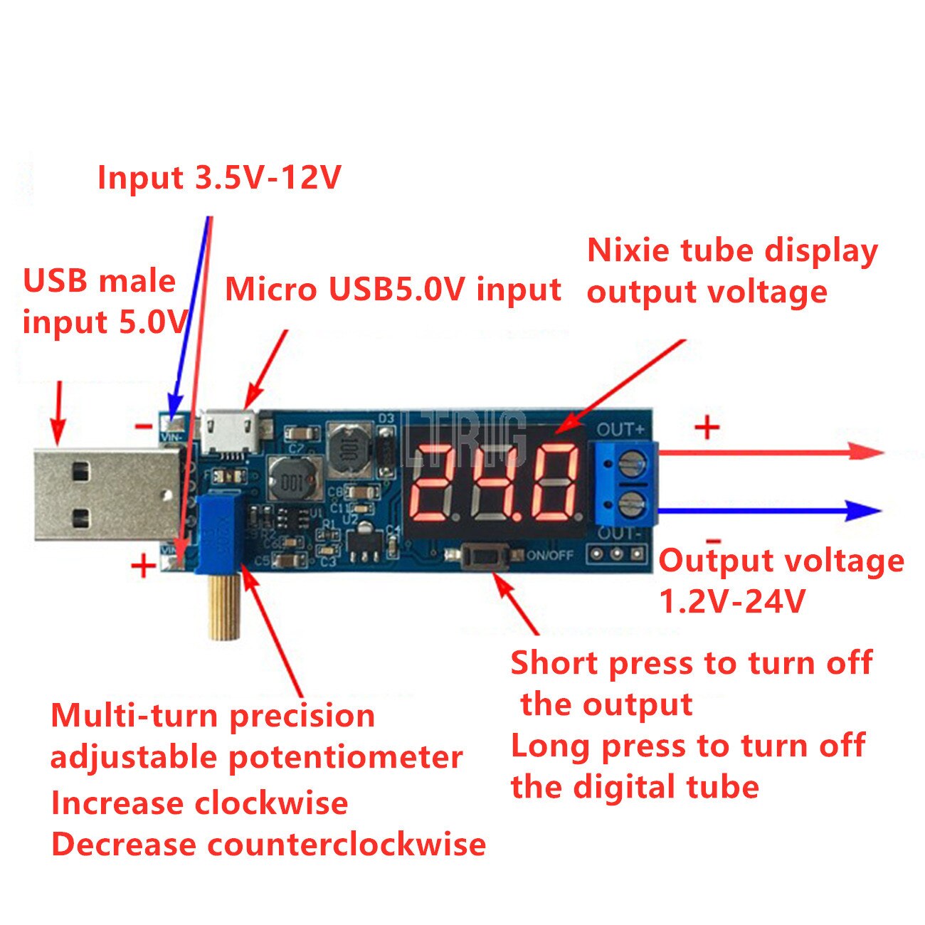 custom 1Pcs DC-DC 5V to 3.5V / 12V USB Step UP / Down power supply module adjustable boost converter DC 1.2V-24V