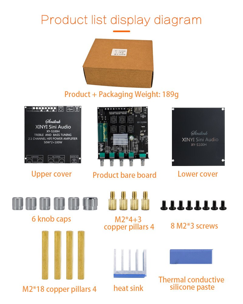 custom 1Pcs S100H 2.1 channel audio power amplifier module TPA3116 high and low bass subwoofer for ZK-TB21 upgrade version