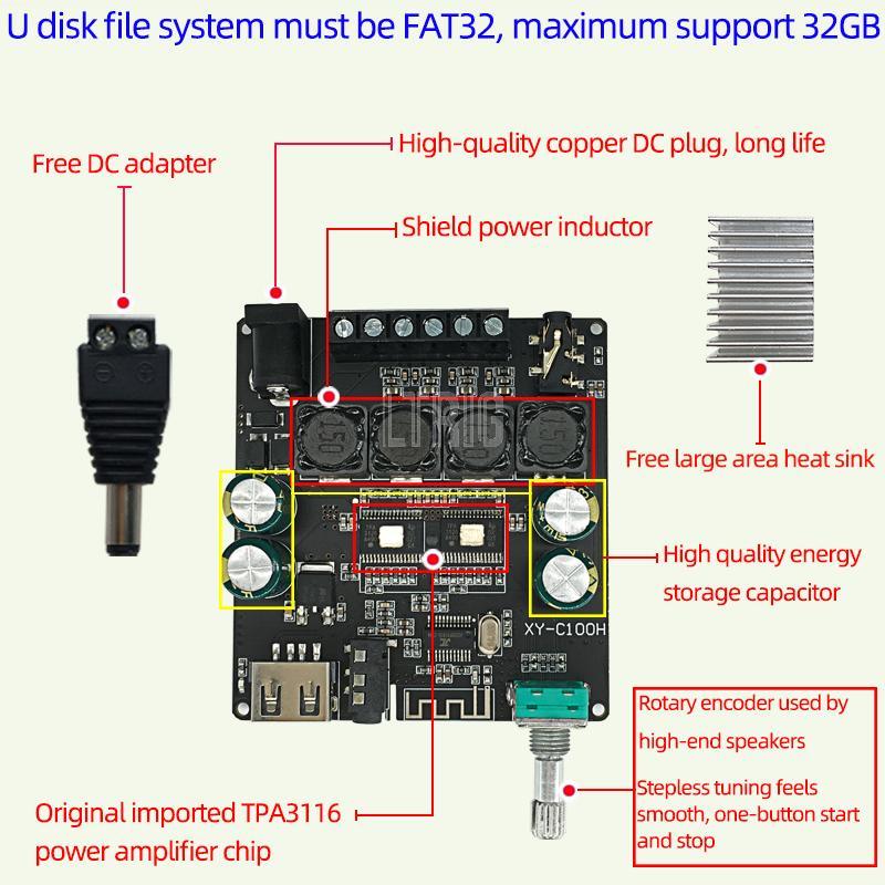 custom 1Pcs TPA3116 Audio Amplifier Board 100W*2 HiFi Stereo Subwoofer Amplifier Stage Device Speaker Amplifier Kit