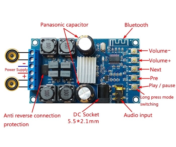 custom 1Pcs TPA3116 Bluetooth Digital Amplifier Board Dual 50W*2 Audio Amplifier with Shell No POP Sound 502B