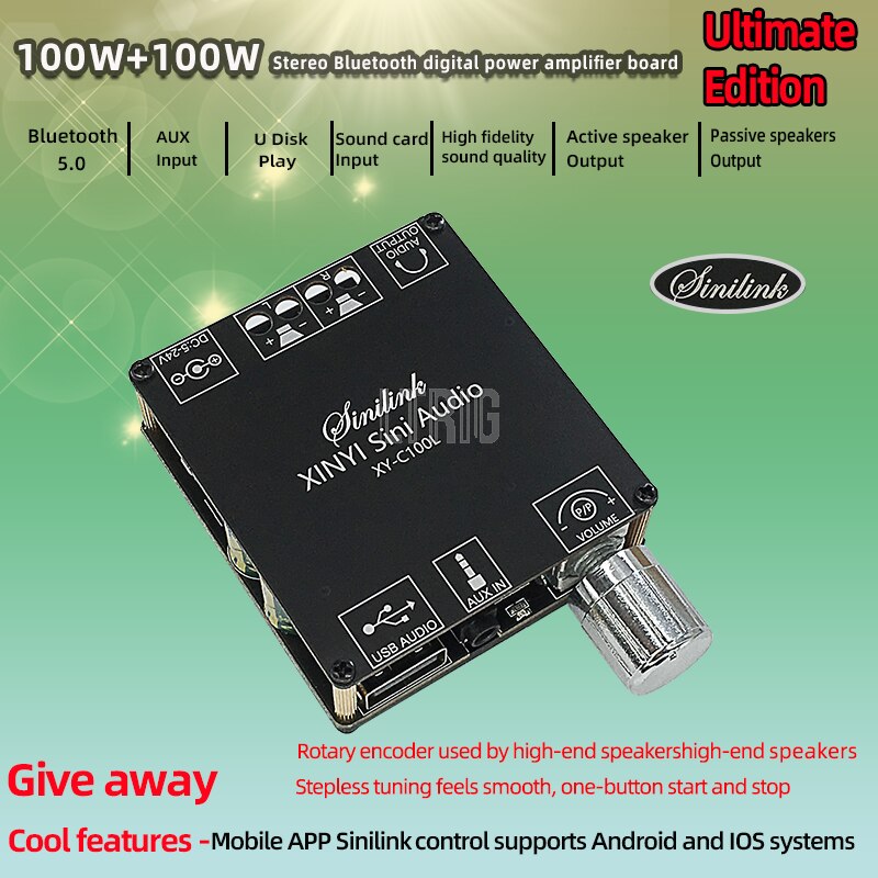 custom 1Pcs XY-C100L Wireless Audio Digital Power Amplifier Stereo Board 100Wx2 Bluetooth 5.0  360 Degree Stepless Tuning