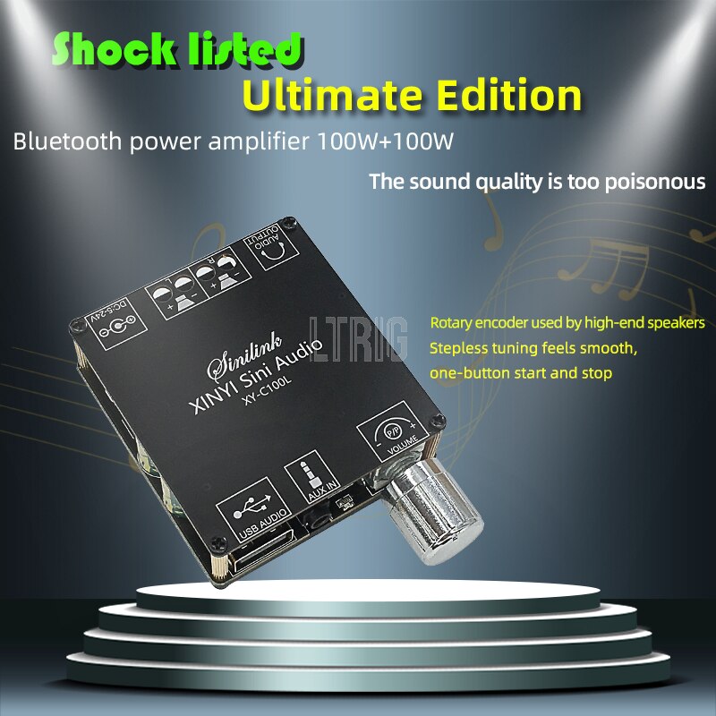 custom 1Pcs XY-C100L Wireless Audio Digital Power Amplifier Stereo Board 100Wx2 Bluetooth 5.0  360 Degree Stepless Tuning
