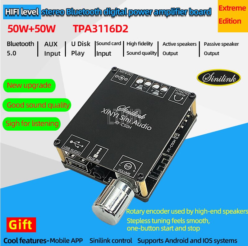 custom 1Pcs XY-C50L/C50H Bluetooth Wireless Audio Digital Power amplifier Stereo board 50Wx2 Amp Amplificador 3.5MM APP