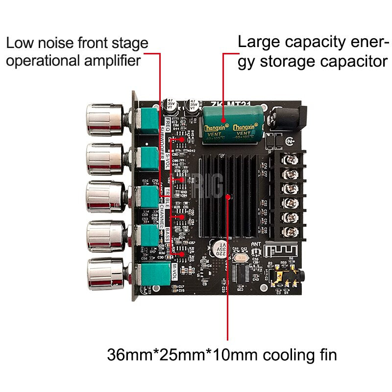 customized 1Pcs ZK-MT21 Bluetooth 5.0 Subwoofer amplifier board 50WX2 + 100W 2.1 power audio amplifier board