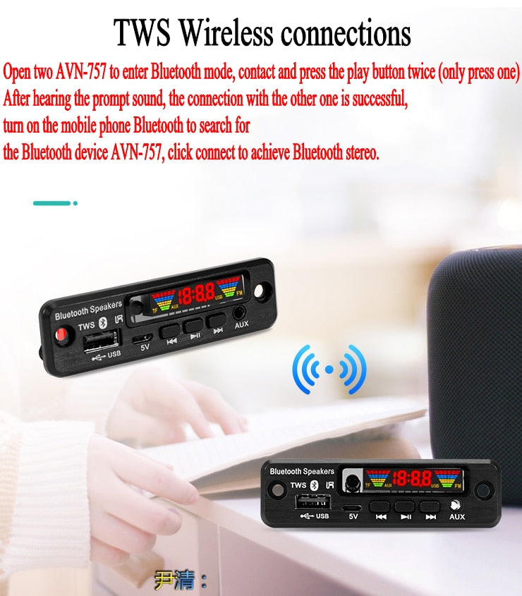 Wireless BT 5.0 TWS MP3 APE Decoder Board Audio Module Support USB AUX FM Radio Module For Car accessories customize