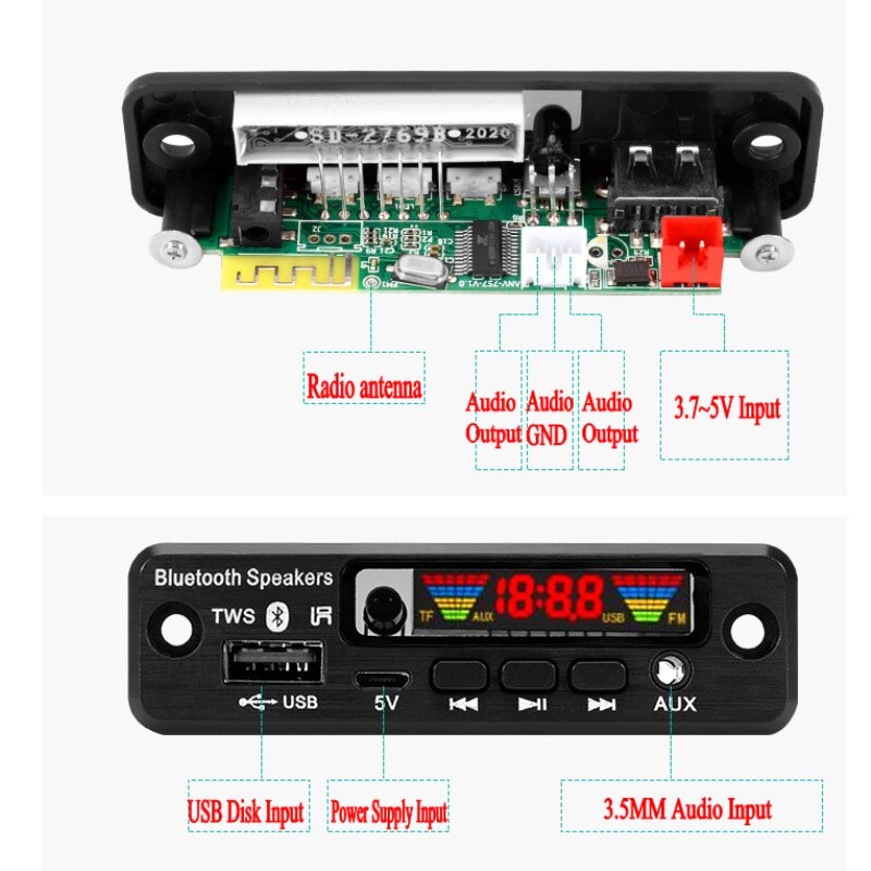 Wireless BT 5.0 TWS MP3 APE Decoder Board Audio Module Support USB AUX FM Radio Module For Car accessories customize