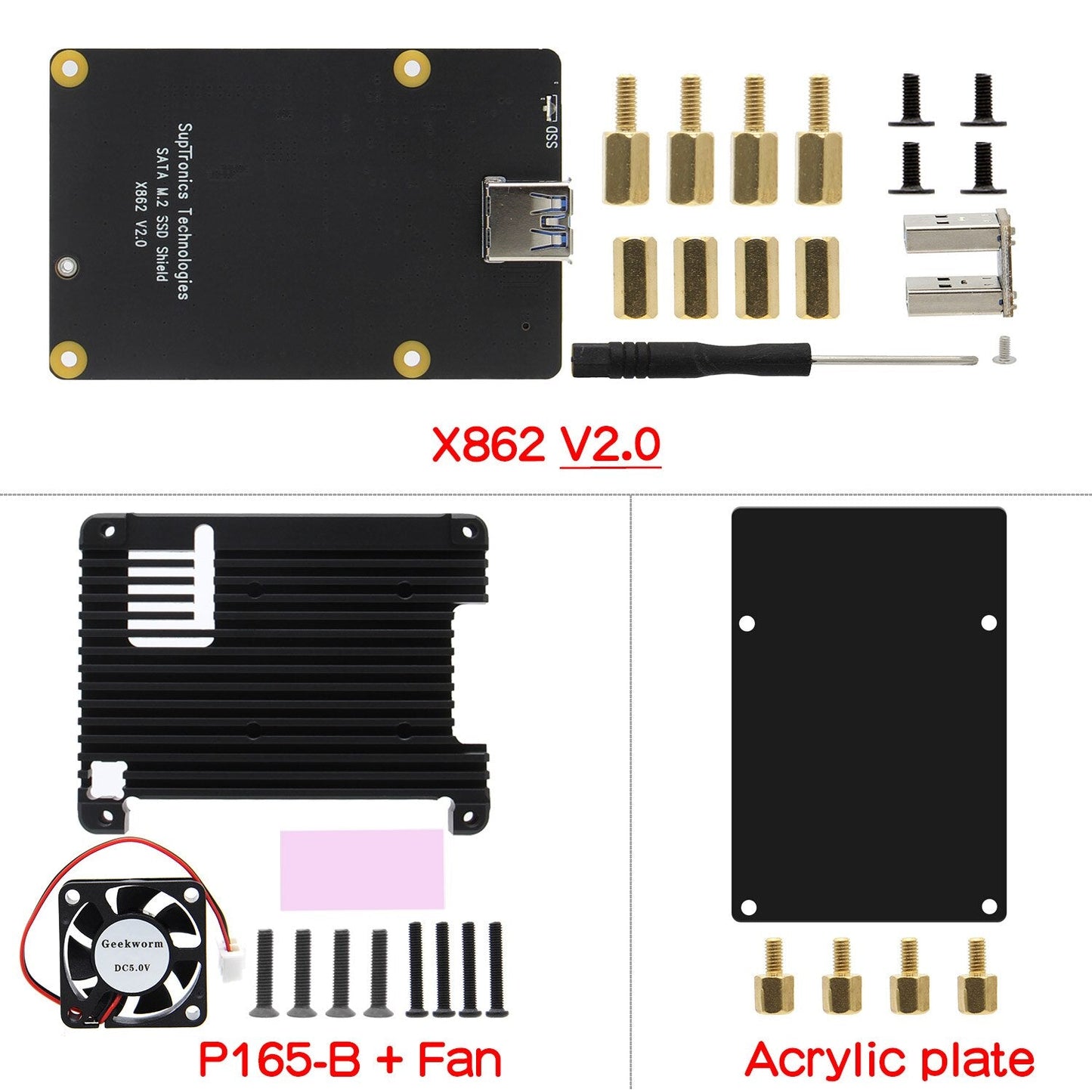 M.2 NGFF 2280 SATA SSD Storage Expansion Board / Shield X862 V2.0 & Heatsink with Fan for Raspberry Pi 4 customize