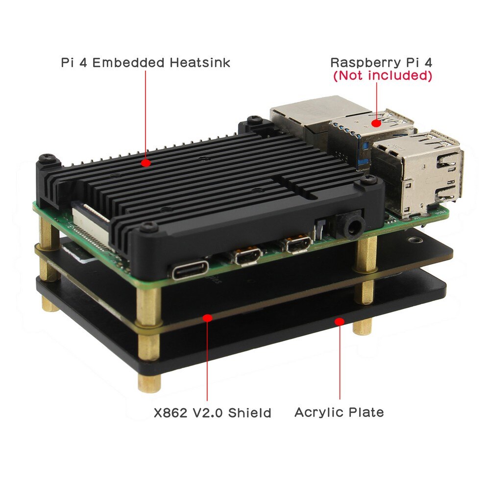 M.2 NGFF 2280 SATA SSD Storage Expansion Board / Shield X862 V2.0 & Heatsink with Fan for Raspberry Pi 4 customize