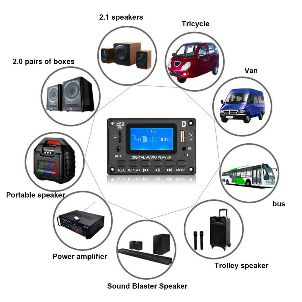MP3 Decoder Board BT 5.0 Stereo Audio Receiver Player FLAC WAV APE Decoding FM Radio USB TF For Car Amplifier customize