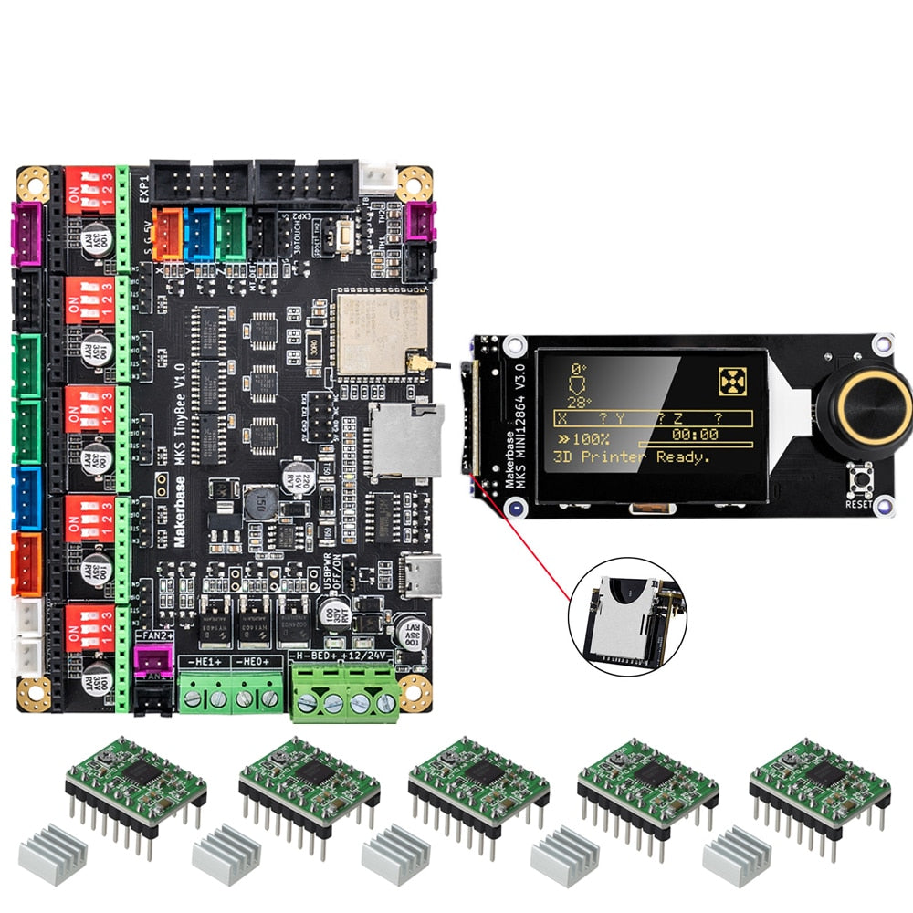 MKS TinyBee Motherboard 3D Printer Control Board ESP32 Wifi WEB Control Mini12864 Compatible A4988 TMC2209 Driver customize