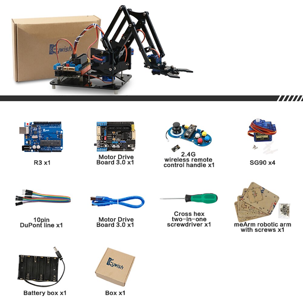 Mechanical Arm Robot Car Learning Starter Kit diy , acrylic toy robot, PS/2.4G wireless control,for Arduino R3 Robot customize