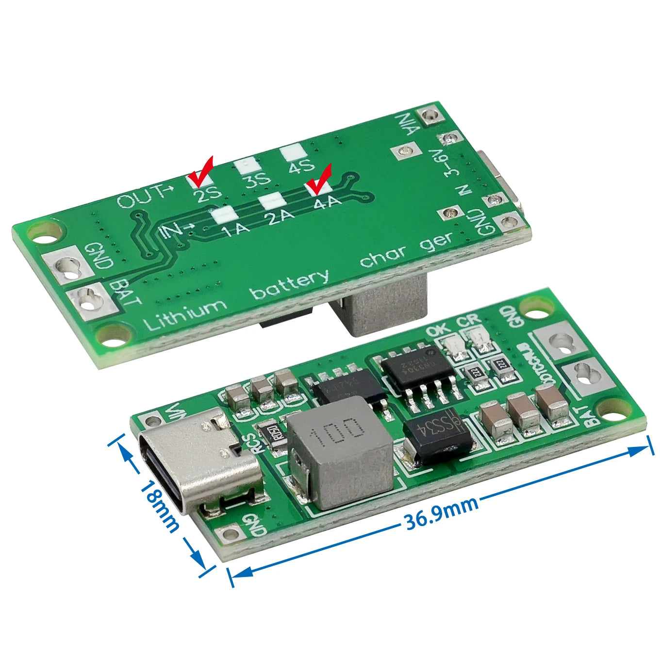 Custom Multi-Cell 2S 3S 4S Type-C To 8.4V 12.6V 16.8V Step-Up Boost LiPo Polymer Li-Ion Charger 7.4V 11.1V 14.8V 18650 Lithium Battery