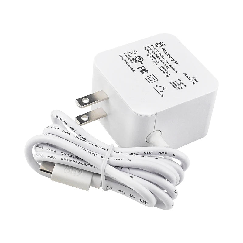 Custom Official     Pi 27W USB-C Power Supply 5.1V 5A Compatible for PD Charging EU US UK Plug for     Pi 5